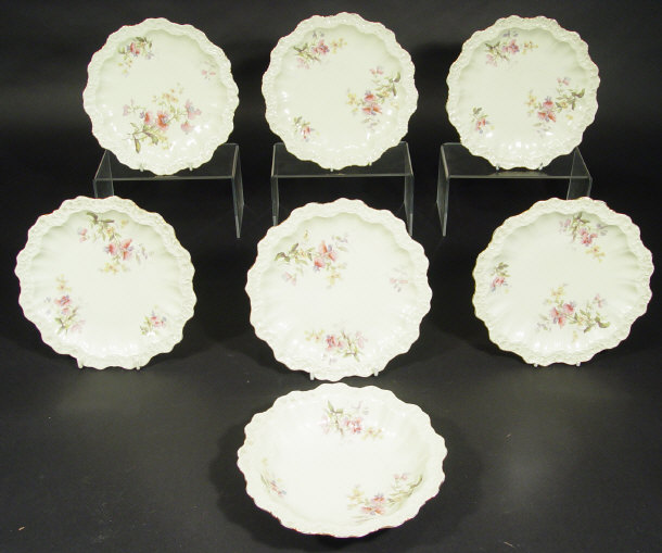 Appraisal: Limoges porcelain seven piece dessert service hand coloured and transfer