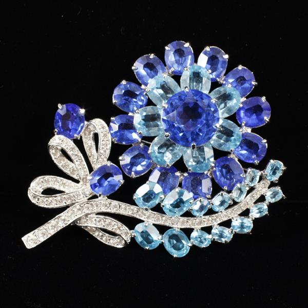 Appraisal: Eisenberg Ice LARGE Sapphire Aqua Blue Glass Jewels Rhinestone Flower