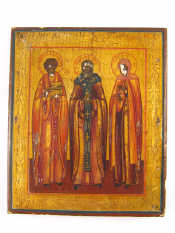 Appraisal: A th century Russian icon of three saints painted on