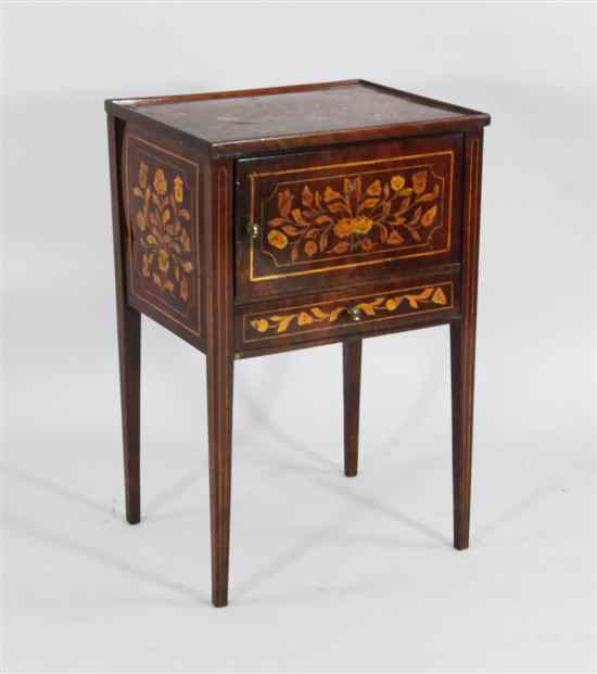 Appraisal: An early th century Dutch marquetry inlaid walnut pot cupboard