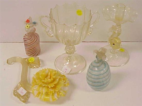 Appraisal: Five pieces of Venetian glass double-handled compote clear with gold