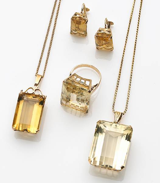 Appraisal: A collection of citrine k and k gold jewelry comprising