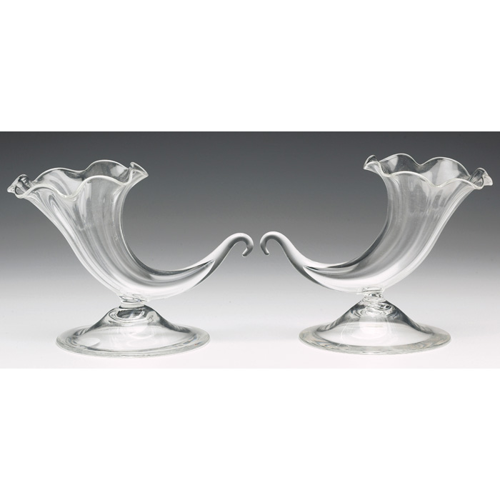 Appraisal: Steuben vases pair cornucopia form in clear glass marked w