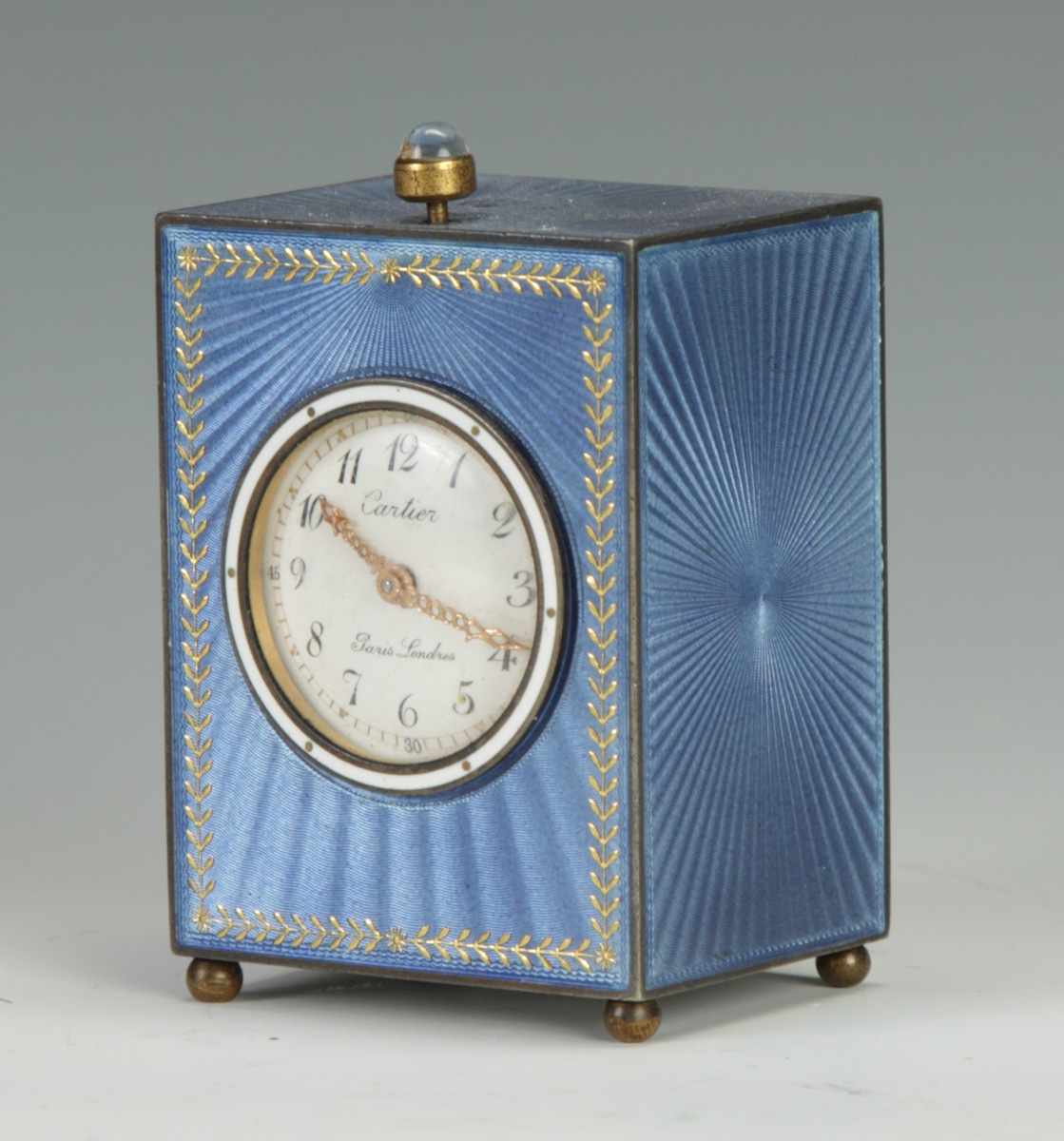 Appraisal: A Fine Cartier Blue Guilloche Clock C Sgn Cartier Paris