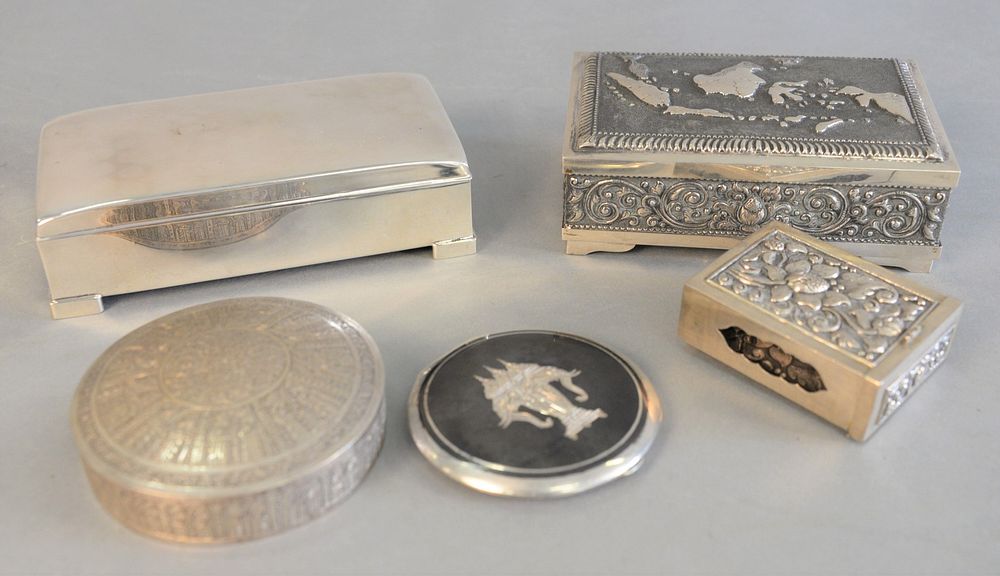 Appraisal: Five silver boxes two with wood interiors t oz total