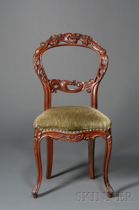 Appraisal: Victorian Carved Balloon-back and Green Velvet Upholstered Side Chair c