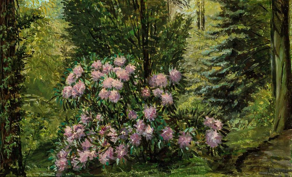 Appraisal: FRANK VINCENT DUMOND American - Pink Rhododendrons oil on canvas