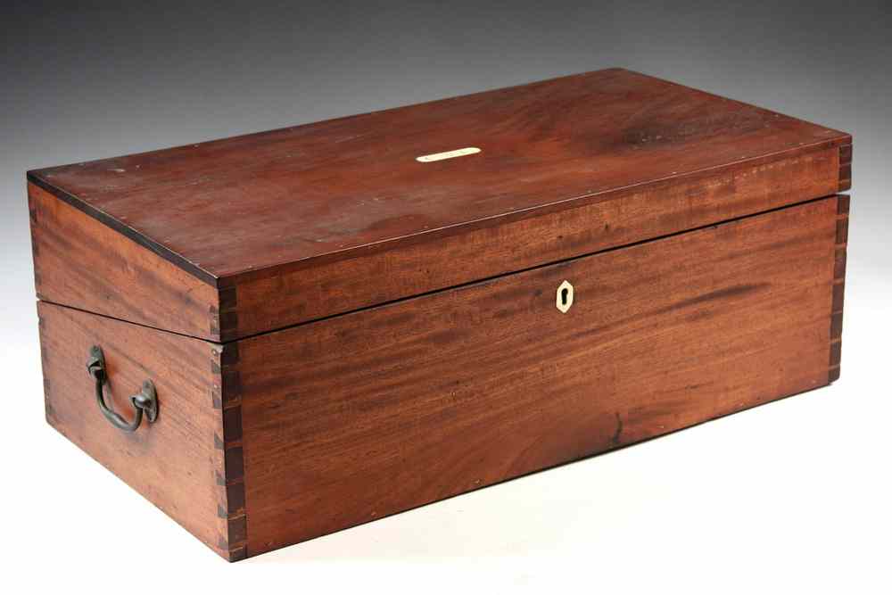 Appraisal: OVERSIZED SHIP CAPTAIN'S WRITING BOX - Mahogany Cased American Ship