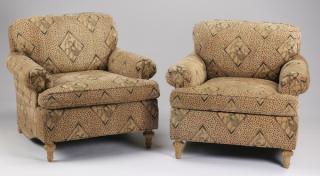 Appraisal: Cheetah and monkey print armchairs Pair of contemporary armchairs upholstered