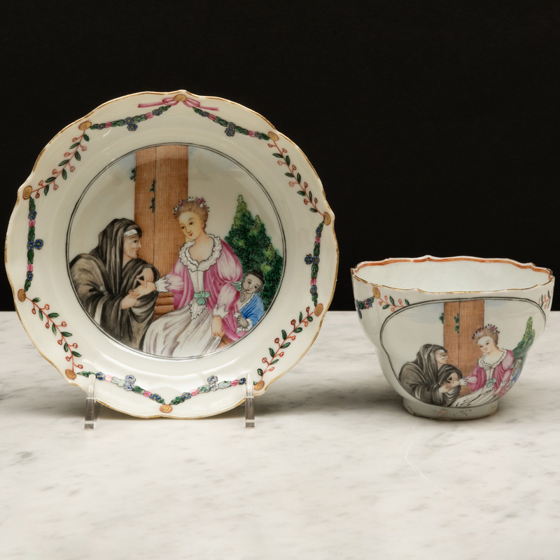 Appraisal: Chinese Export Porcelain 'Fortune Teller' Teacup and Saucer Unmarked x