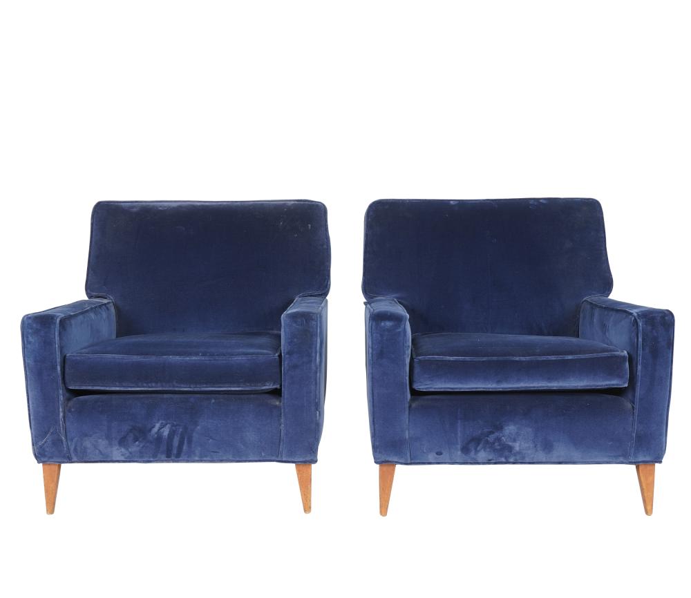 Appraisal: PAIR OF MID-CENTURY CLUB CHAIRSmanufacturer unknown covered with blue velvet