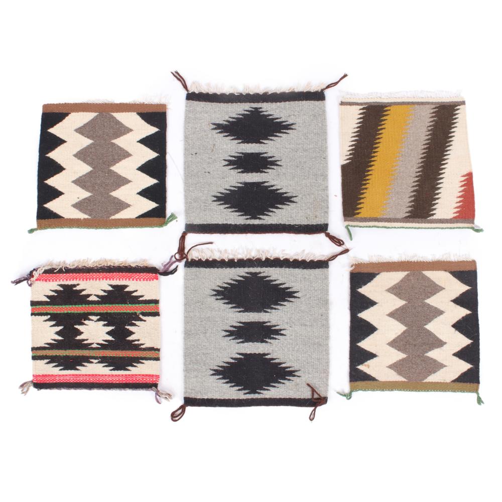 Appraisal: SIX NAVAJO SOUTHWEST STYLE SAMPLER WEAVINGS WITH DIAMONDS AND SAWTOOTH