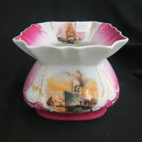 Appraisal: German Porcelain Spittoon oceanliner at dock circa