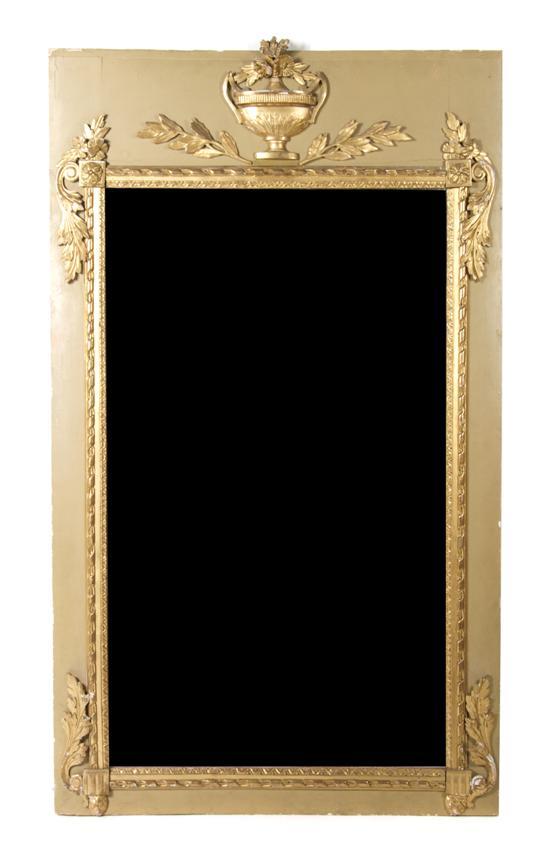 Appraisal: French Painted and Parcel Gilt Trumeau Mirror the rectangular plate