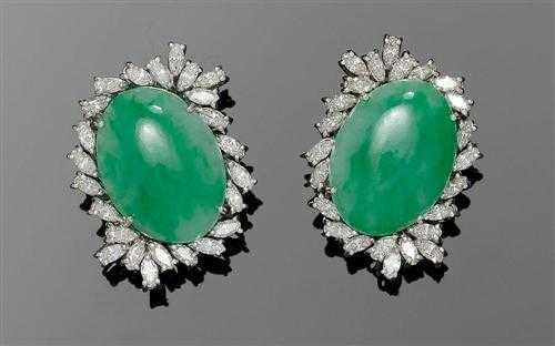 Appraisal: JADEITE AND DIAMOND CLIP EARRINGS White gold Elegant clip earrings