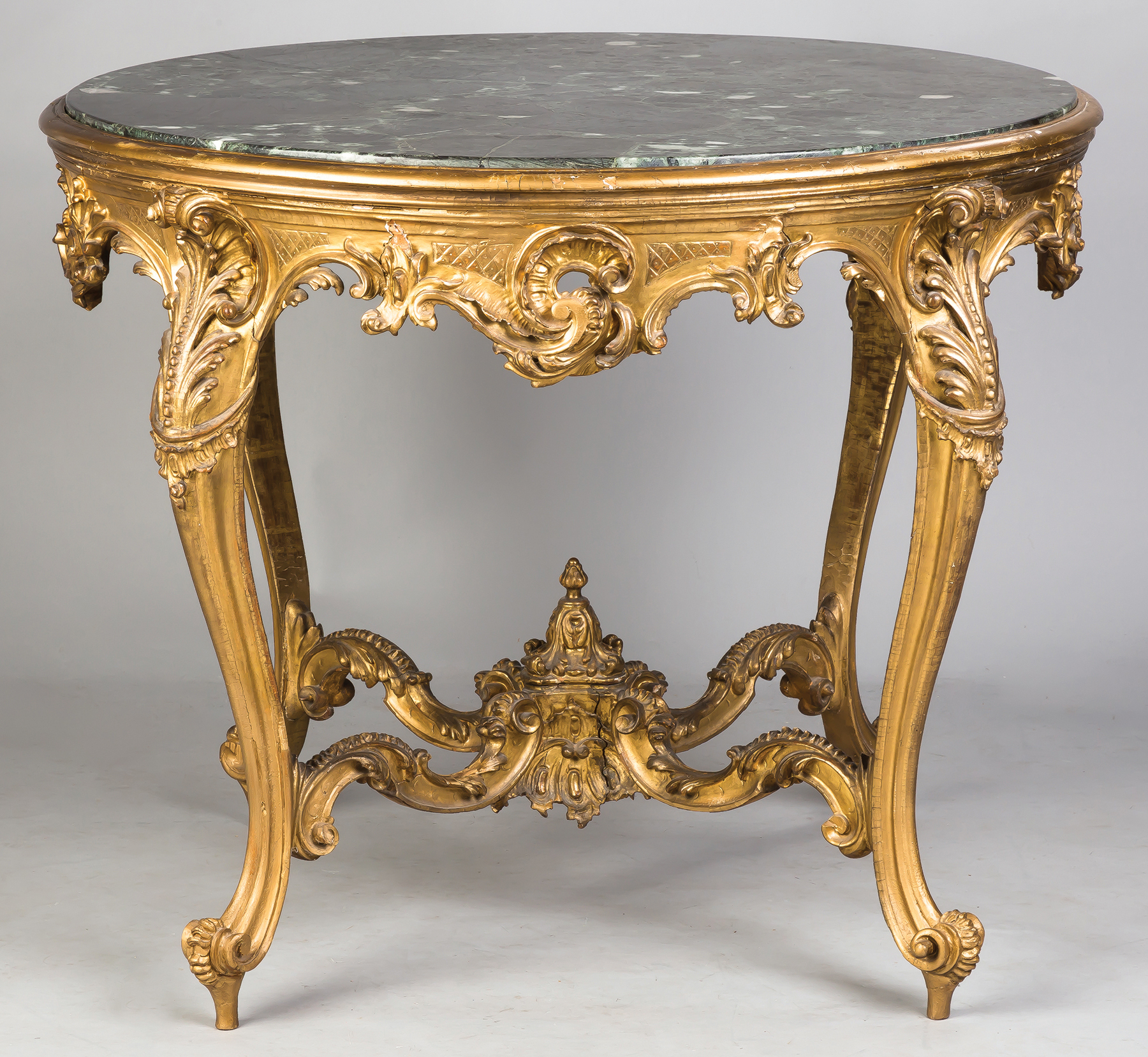 Appraisal: French Carved Gilt Wood Marble Top Center Table th century