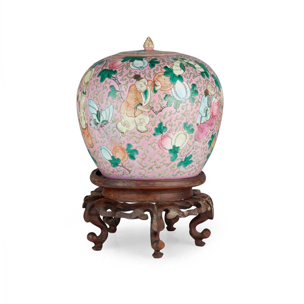 Appraisal: FAMILLE ROSE GINGER JAR WITH COVER QING DYNASTY TH CENTURY