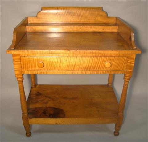 Appraisal: AMERICAN SHERATON TIGER MAPLE WASH STAND the top with three