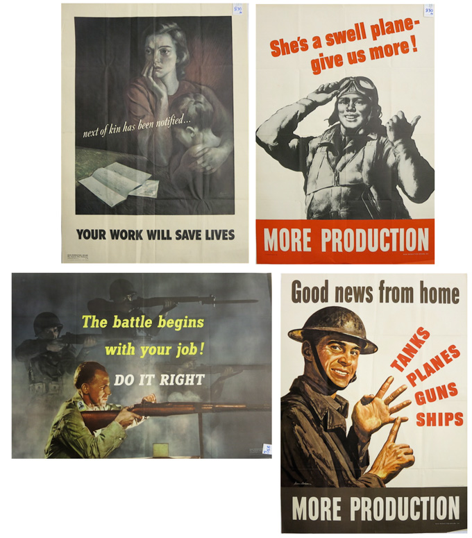 Appraisal: FOUR WWII POSTERS The Battle Begins She's a Swell Plane