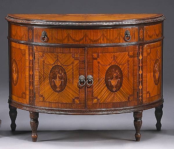 Appraisal: A George III style marquetry inlaid mahogany demilune commode th