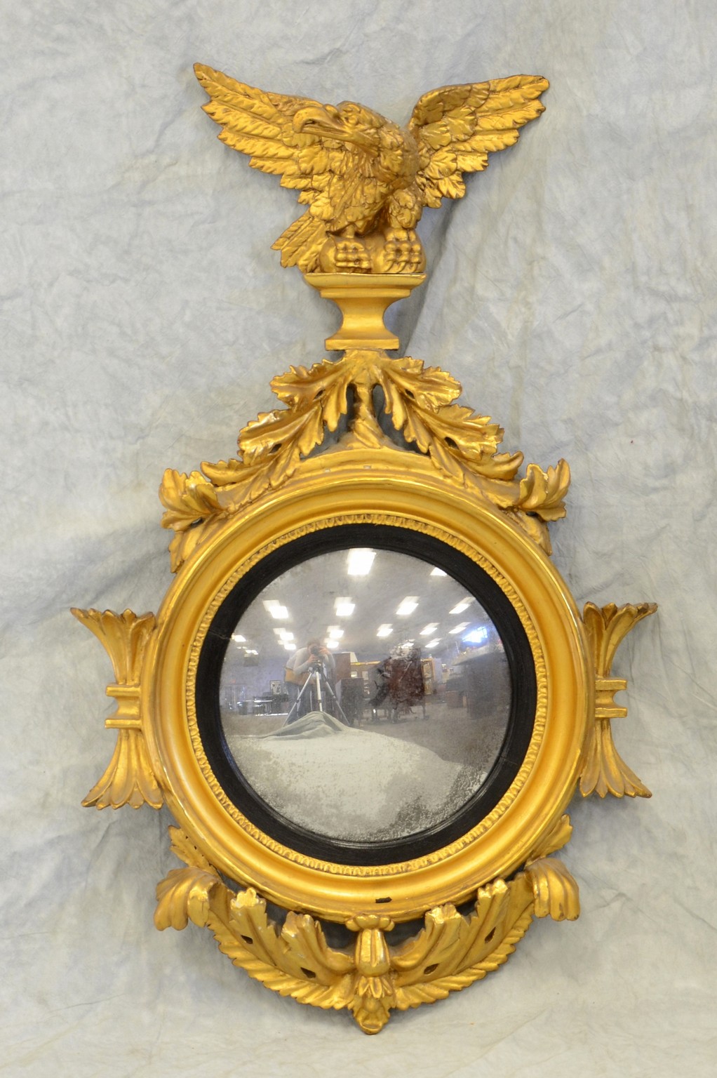 Appraisal: Carved gilt wood girandole mirror with spread wing American eagle