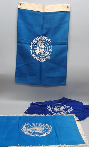 Appraisal: United Nations flags Silk printed with damaged fly edge x