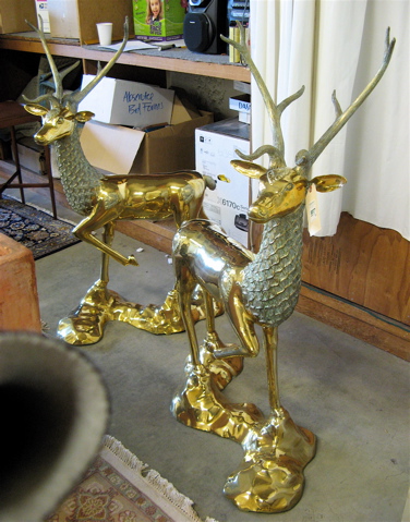 Appraisal: LARGE PAIR OF BRASS DEER the pair cast in opposing