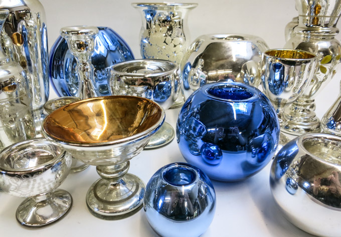 Appraisal: COLLECTION OF TWENTY-ONE PIECES OF MERCURY GLASS all with classic