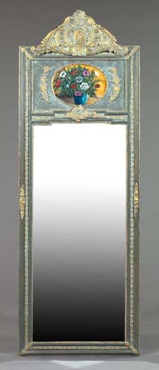 Appraisal: Louis XVI-Style Polychromed and Parcel-Gilt Trumeau Mirror the crest of