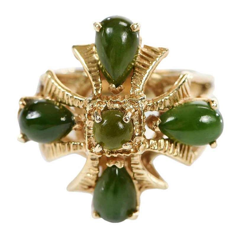 Appraisal: kt Green Hardstone Ring Maltese cross design four pear and