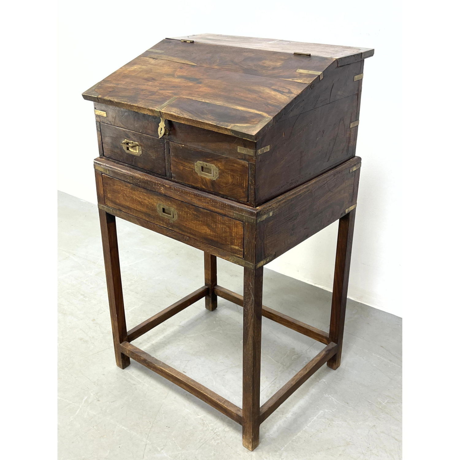 Appraisal: Lift Top Campaign style Desk Stand Brass Trim and Inset