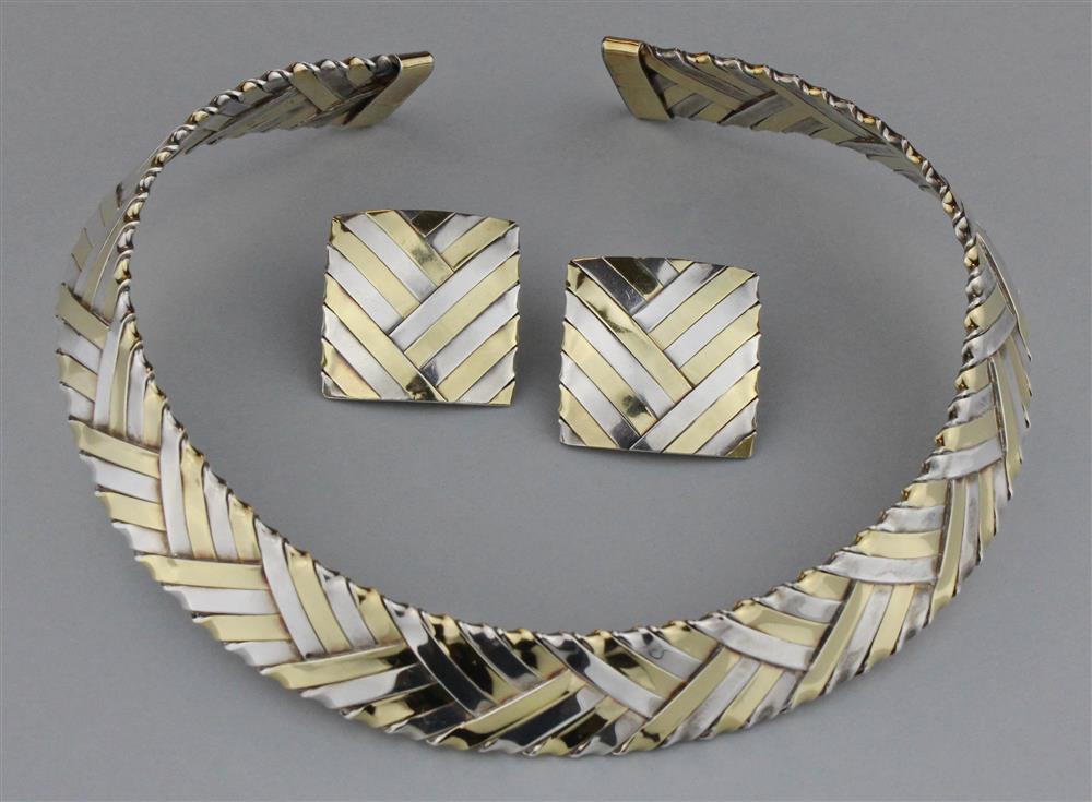 Appraisal: GABRIEL OFIESH WOVEN COLLECTION CHOKER AND EARRINGS the sterling with