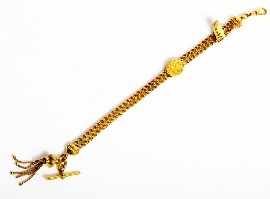 Appraisal: A vintage ct gold double strand fob chain with T-bar