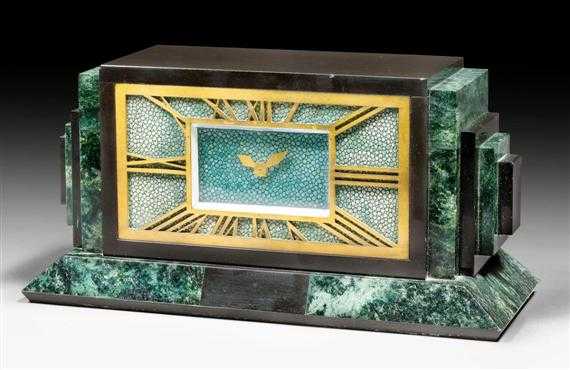 Appraisal: ANONYMOUS CLOCK Art Deco circa Marble onyx shagreen and brass