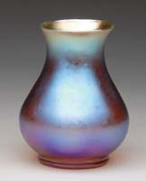 Appraisal: MINIATURE TIFFANY VASE Iridescent gold vase with blue highlights and