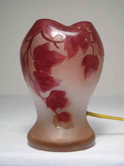 Appraisal: Legras cameo glass lamp with deep mauve colored leaf design