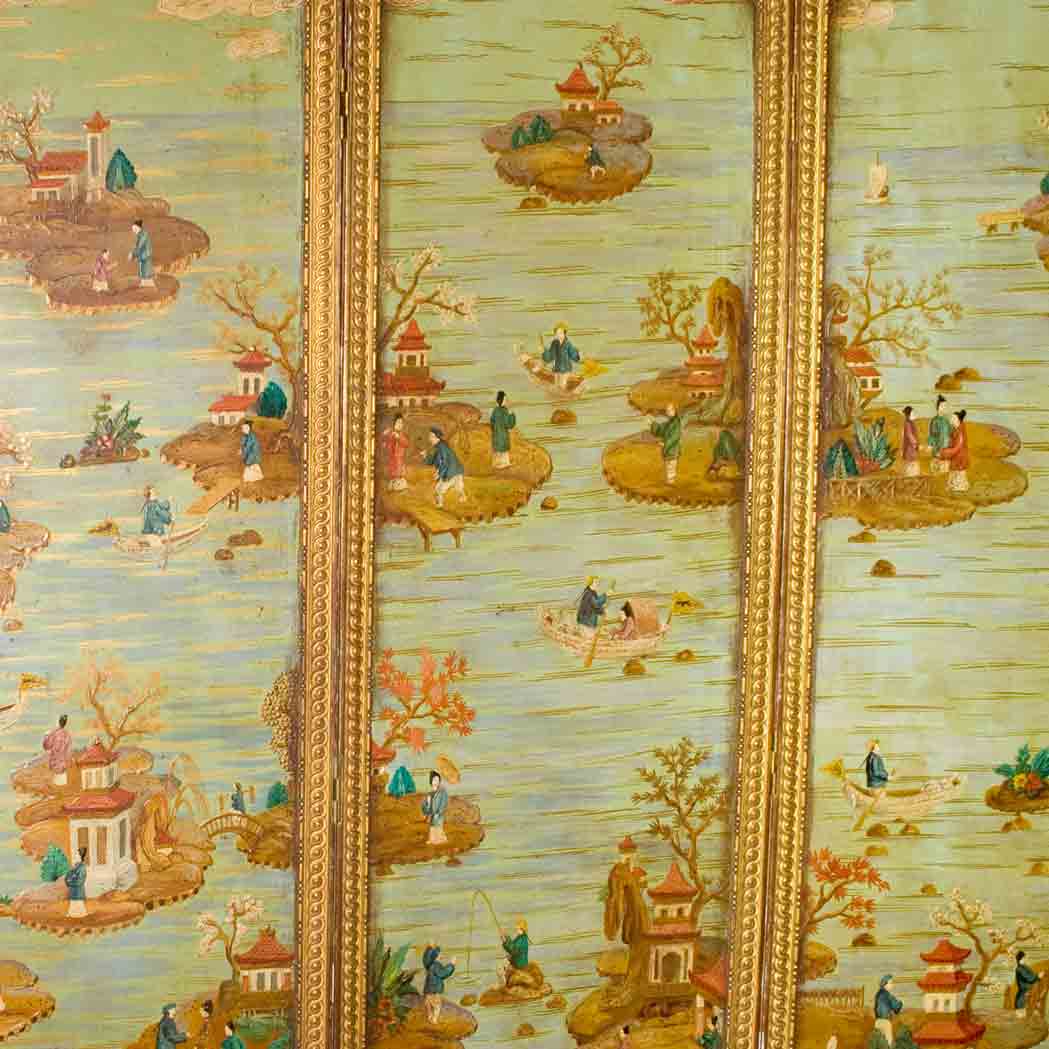 Appraisal: Rococo Style Chinoiserie Decorated and Gilt-Wood Four-Panel Screen Height feet