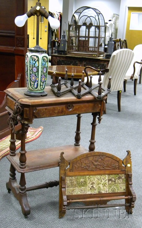 Appraisal: Four Furniture and Decorative Items a Victorian walnut table with