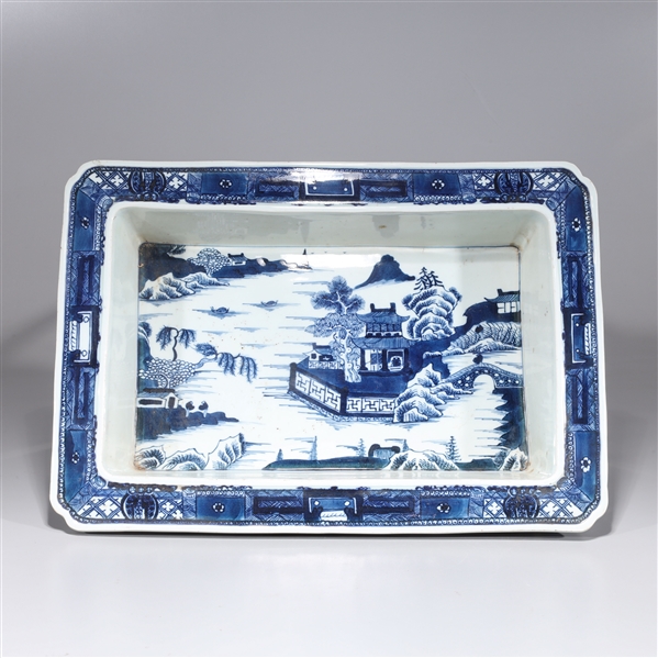 Appraisal: Chinese blue and white porcelain basin with scenes to interior