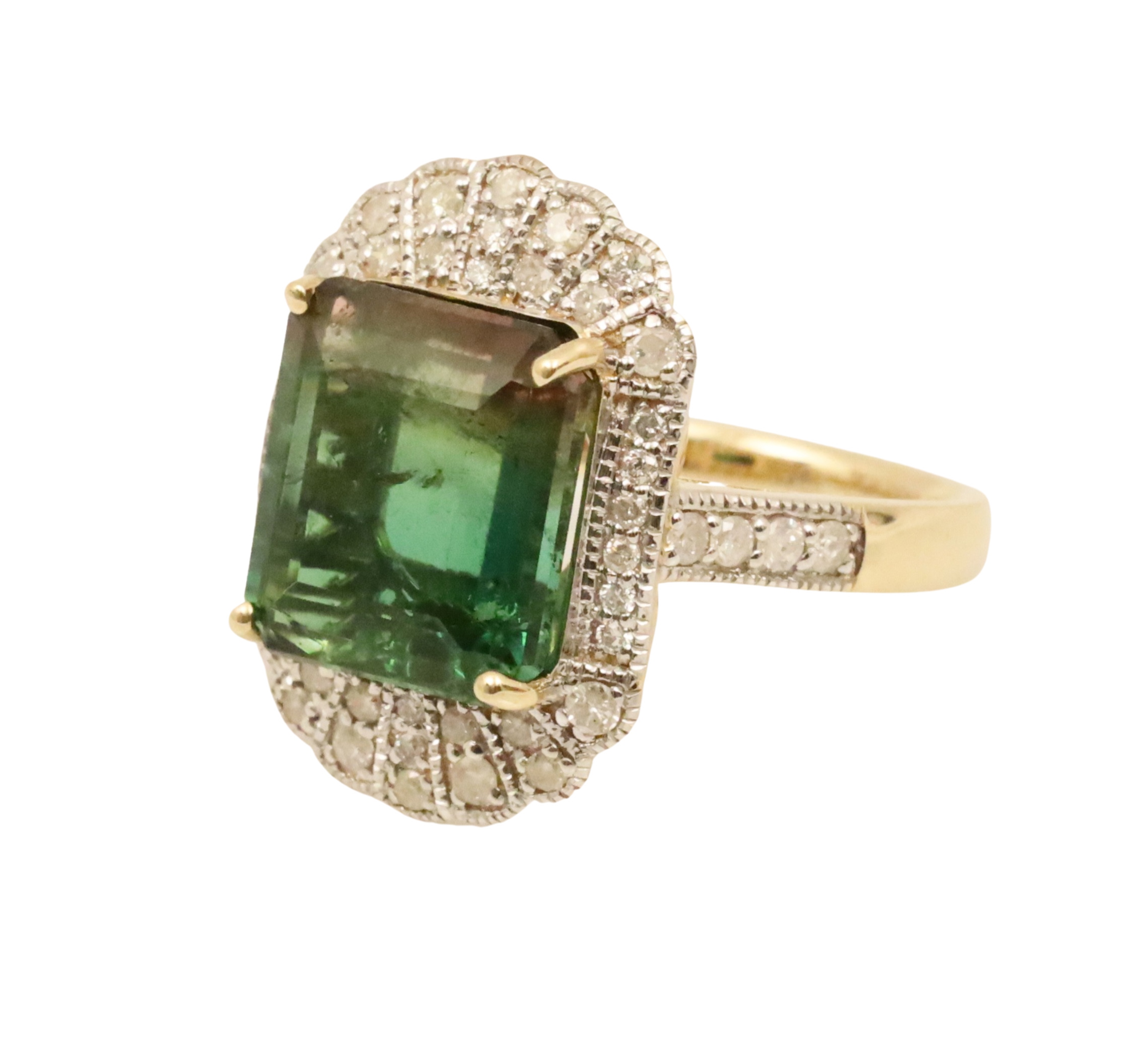 Appraisal: K yellow gold lady's diamond and tourmaline ring having center