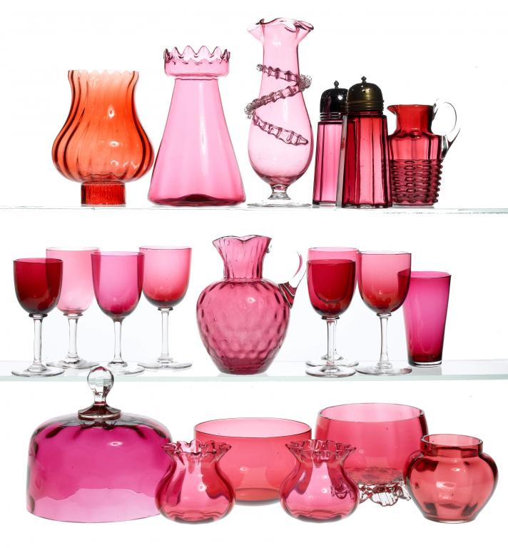 Appraisal: A COLLECTION OF CRANBERRY GLASS JUGS WINES AND OTHER ITEMS