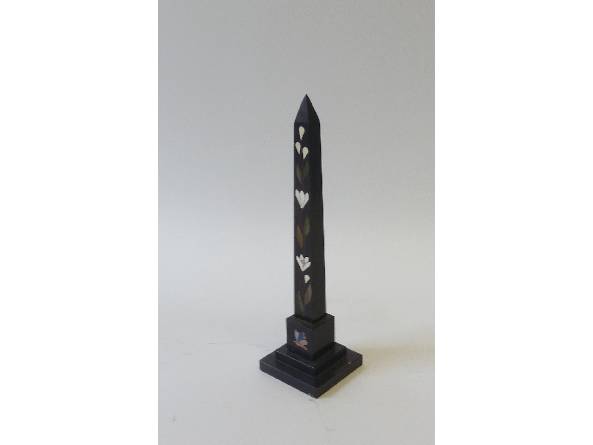 Appraisal: NINETEENTH CENTURY POSSIBLY DERBYSHIRE BLACK SLATE AND HARDSTONE OBELISK the