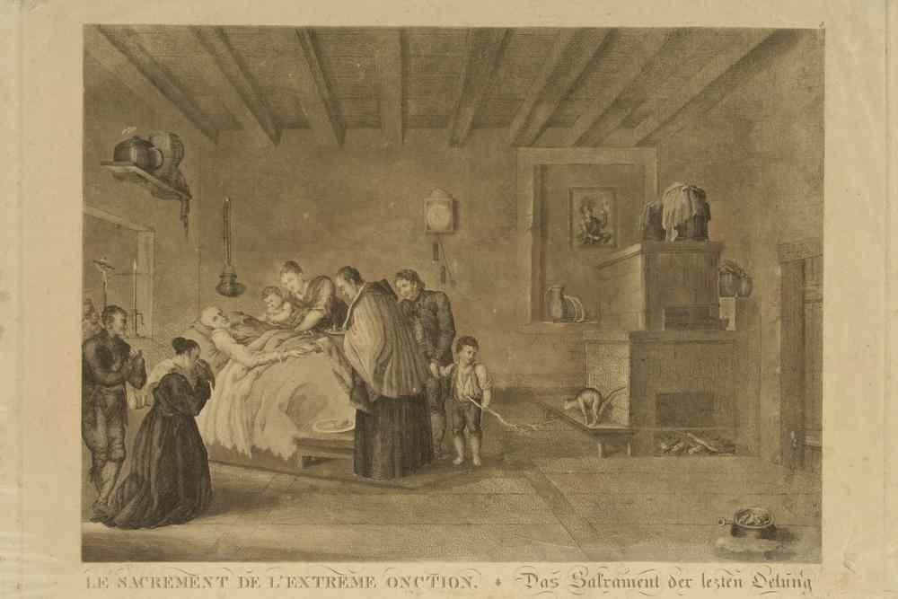 Appraisal: ENGRAVING - 'Le Sacrement de l'Extreme Unction' depicting a Priest