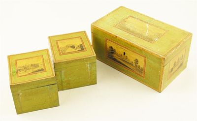 Appraisal: A th century Belgian painted tea caddy decorated with titled