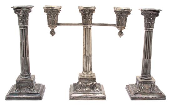 Appraisal: Sale Lot A A Set of Three Wilcox Silver-Plate Candelabra