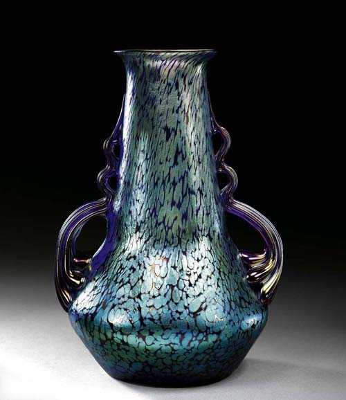 Appraisal: VASE Loetz Blue glass with light blue iridescent splash decoration