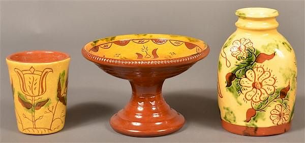 Appraisal: Pcs of Breininger Sgrafitto Dec Redware Three Pieces of Breininger