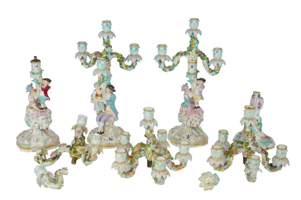 Appraisal: PAIR OF MEISSEN FIGURAL PORCELAIN CANDELABRAeach with blue crossed swords