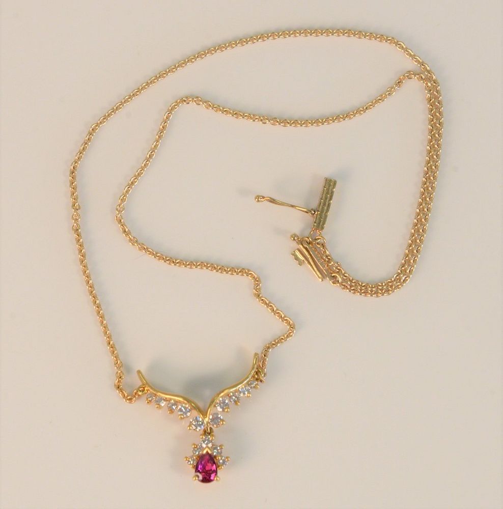 Appraisal: Karat Yellow Gold Chain with Pendant set with ruby and