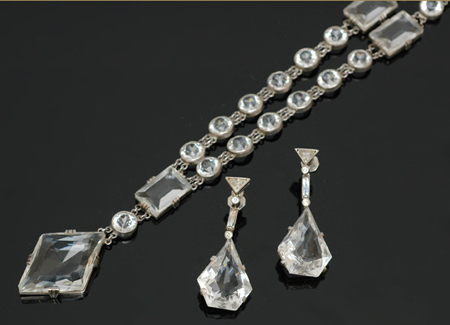 Appraisal: An Art Deco crystal necklace bracelet and earring suite The